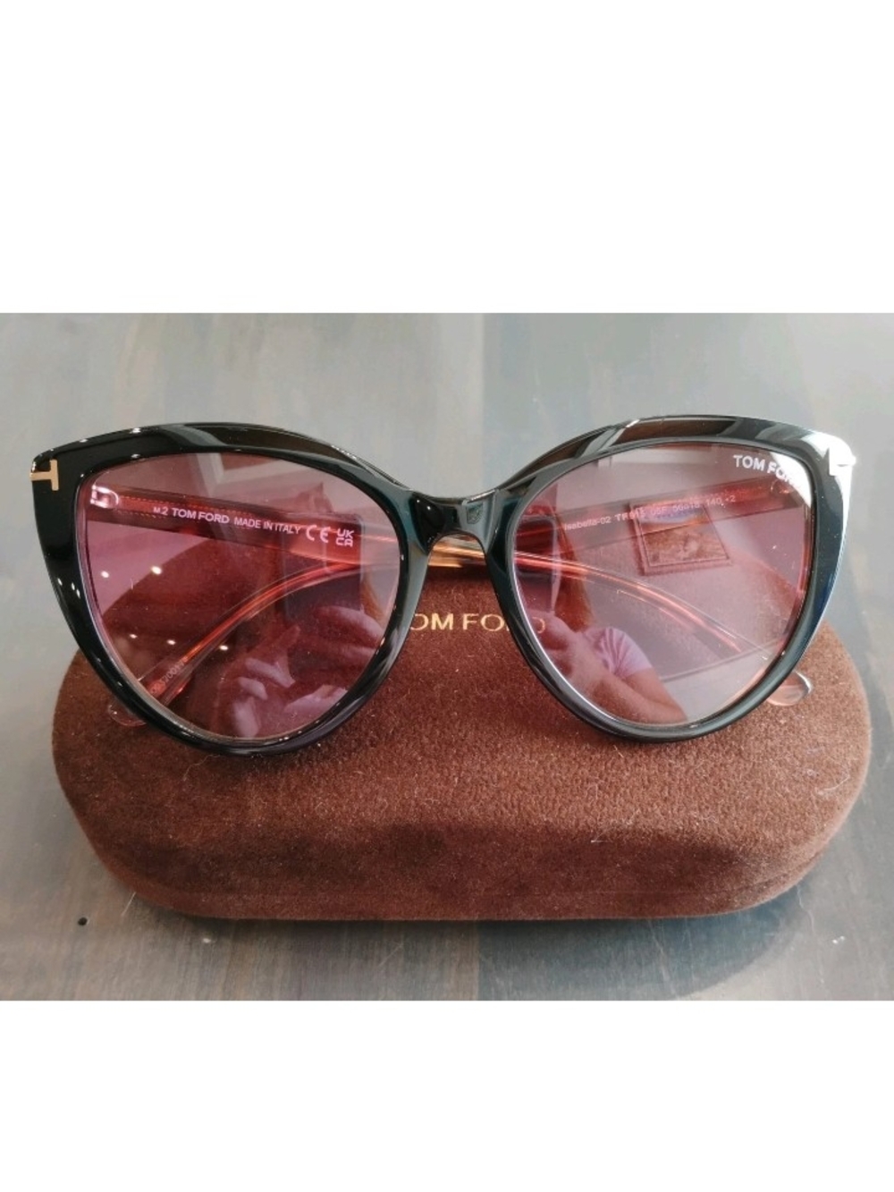 Tom Ford Isabella -02 Black & Tortoise Shell Sunglasses Pink Lenses Women's New